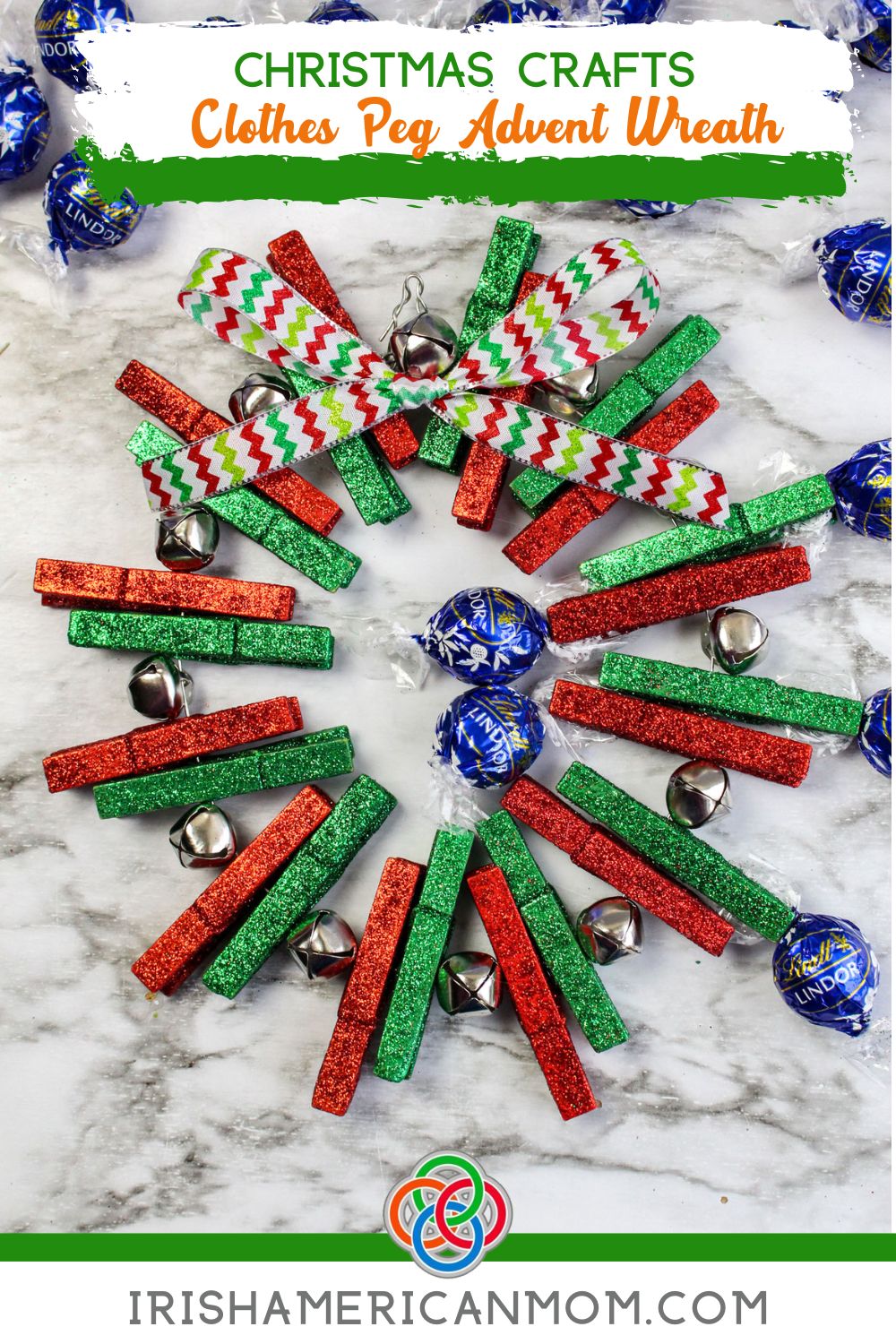 Christmas Advent wreath made from clothespins with text banners