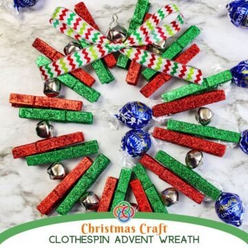 Clothespin Christmas or Advent Wreath craft with text banner