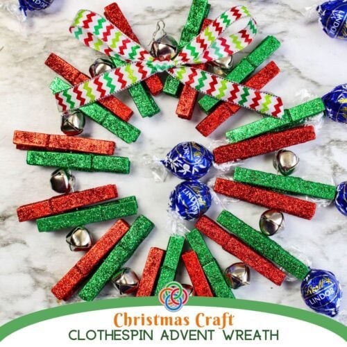 Christmas Craft Clothespin Advent Wreath | Irish American Mom Clothespin Christmas or Advent Wreath craft with text banner