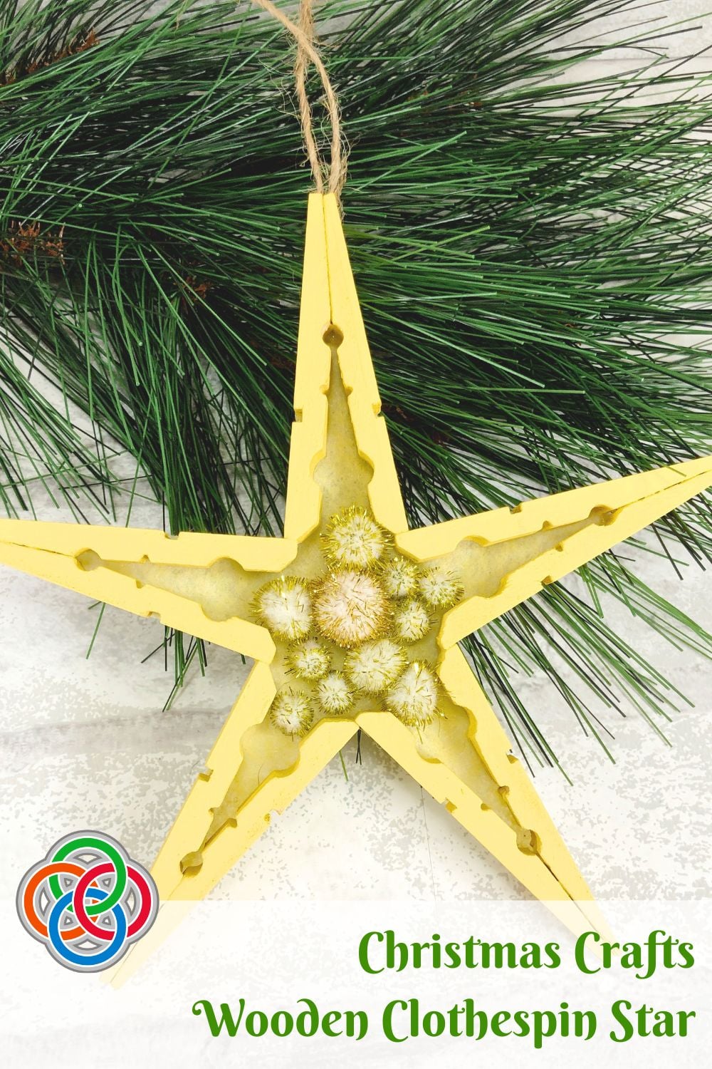 Wooden Christmas star ornament with text banner