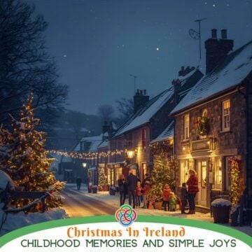 Christmas village scene with text banner