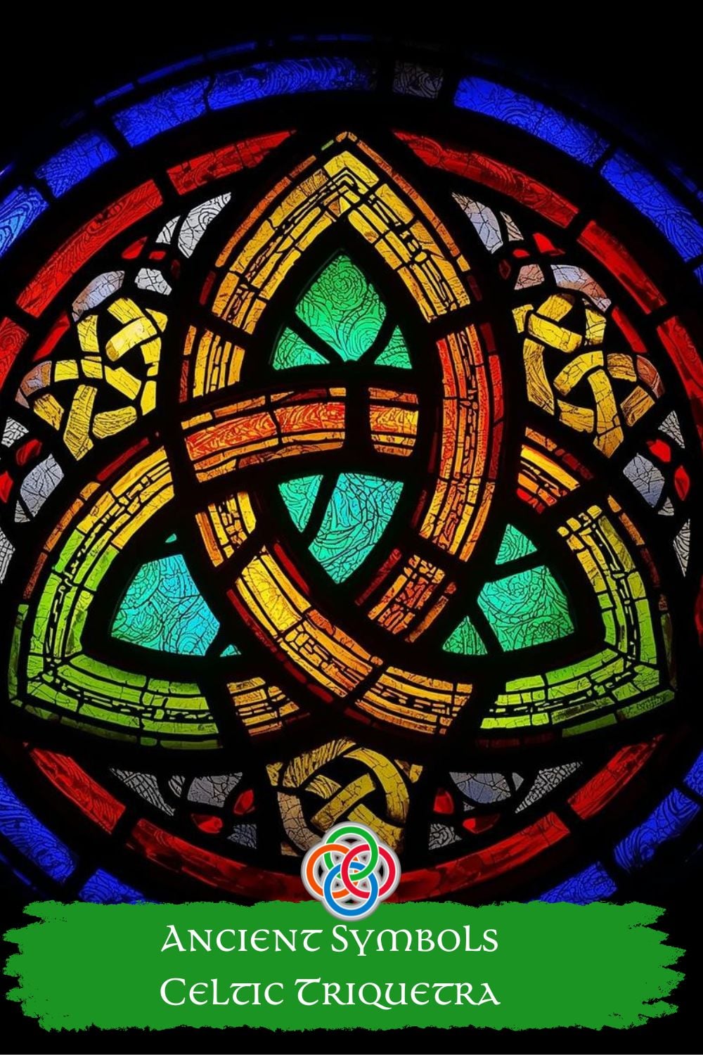 Ancient Symbols Celtic Triquetra | Irish American Mom Stylized illustration of a Celtic triquetra symbol in vibrant colors, representing ancient Celtic symbolism, interconnectedness, and enduring Irish cultural heritage.