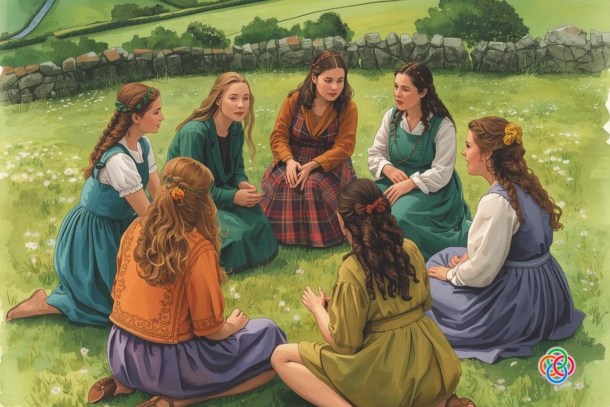 A circle of women sitting in a field