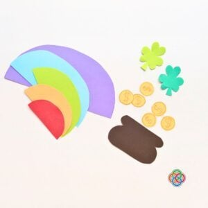 Cut out paper pieces for Pop Up Rainbow Card Craft | Irish American Mom
