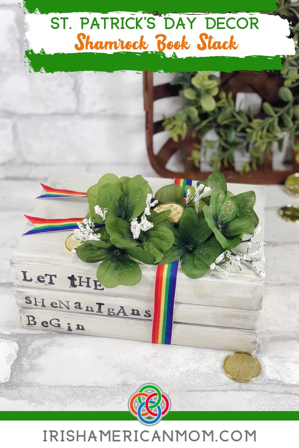 Distressed white book stack stamped