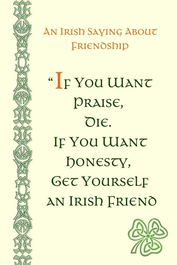 Decorative Irish quote image featuring Celtic knotwork and a shamrock design with the saying: 