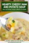 Celtic-styled single image poster with green background, white text and borders, and warm amber accents showcasing a hearty cheesy ham and potato soup.