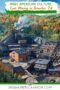 Illustration of a historic coal mining town in Scranton, Pennsylvania with mine structures, buildings, and autumn trees, representing Irish immigrant coal mining history in America.