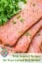 Close-up of sliced air fryer corned beef brisket garnished with parsley with text overlay reading “Irish Inspired Recipes Air Fryer Corned Beef Brisket.”