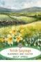 Bright Irish landscape with rolling green hills, stone walls, and blooming daffodils, with the text “Irish Sayings Blessings and Quotes About Spring.”