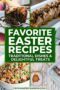 Celtic-styled quad-grid of four Irish Easter recipes in cream, forest green, and burnt orange:, featuring Creme Egg chocolate cake, prune stuffed pork tenderloin, leftover ham and pea salad and chocolate covered bunnies.
