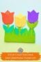 Paper tulip craft tutorial with three colorful tulips in grass and text indicating a free printable template.