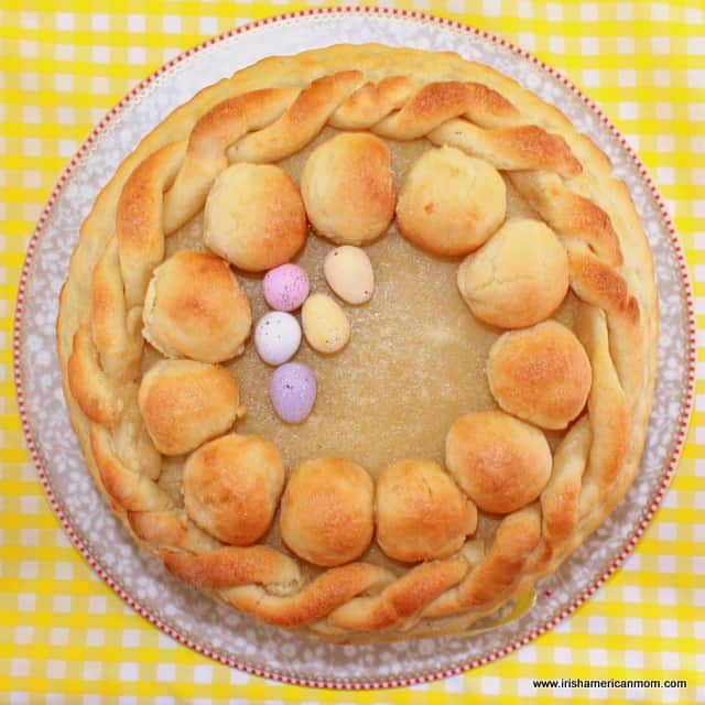Traditional Irish Simnel cake with marzipan topping and decorative balls for Easter