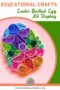 Colorful quilled Easter egg art display made with paper coils in bright rainbow colors, with text reading “Educational Crafts Easter Quilled Egg Art Display.”