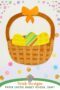 Finished paper Easter basket craft with woven brown base, bow handle, and colorful decorated eggs, displayed as a school craft project.