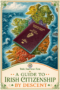 Map of Ireland with an Irish passport superimposed on it plus a text banner.