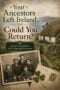 Poster promoting Irish citizenship by descent: 'Your Ancestors Left Ireland... Could You Return?' with countryside cottage and old family photos; discover path to citizenship by descent.